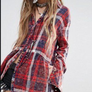Free People Easy Street Flannel Large $108.00 Red Combo AWESOME!!!